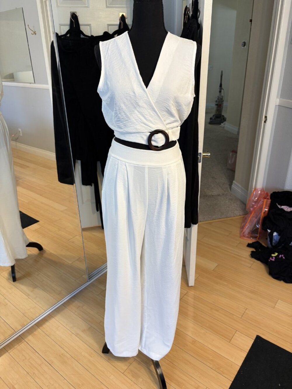 Tulléa White Wrap Jumpsuit with Wide-Leg Pants, Size S